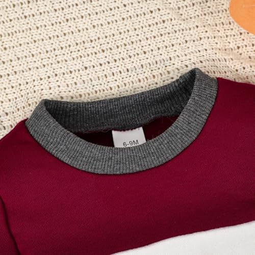 FOCICI Baby Boy Clothes Infant Fall Long Sleeve Outfits Winter Clothing Sweatshirt Pants 2pcs Set Dark Red 12-18 Months - Image 4
