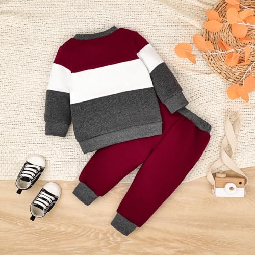 FOCICI Baby Boy Clothes Infant Fall Long Sleeve Outfits Winter Clothing Sweatshirt Pants 2pcs Set Dark Red 12-18 Months - Image 3
