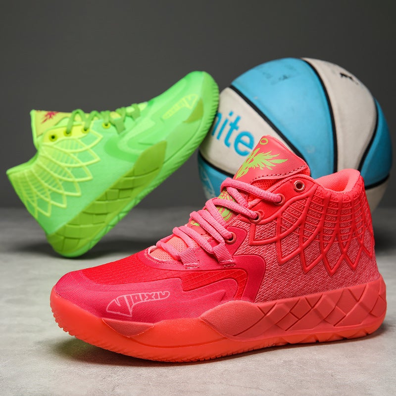 2024 Spring and Summer New Shoes Mens Breathable Mesh Shoes Middle Help Teenagers Practical Basketball Shoes Colorful Casual Shoes H-102 red and green mandarin duck