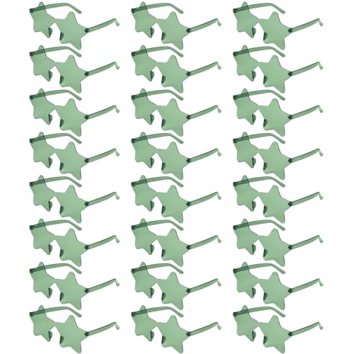 NACHLYNN 24 Pcs Rimless Star Shaped Sunglasses Green Transparent Sunglasses Pentagram Glasses for St. Patrick Day Christmas - Image 1