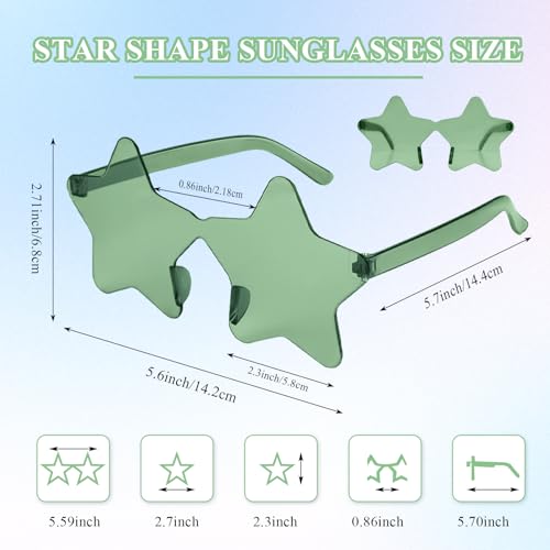 NACHLYNN 24 Pcs Rimless Star Shaped Sunglasses Green Transparent Sunglasses Pentagram Glasses for St. Patrick Day Christmas - Image 3