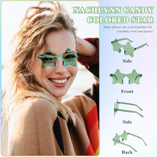 NACHLYNN 24 Pcs Rimless Star Shaped Sunglasses Green Transparent Sunglasses Pentagram Glasses for St. Patrick Day Christmas - Image 5