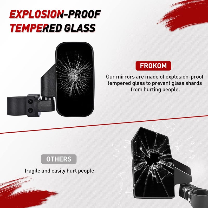 Frokom UTV Side Mirrors,Universal Powersports Rear View Mirrors for 1.6" - 2" Roll Cage Polaris Ranger RZR Pioneer Can Am Commander Kawasaki Mule Teryx Rhino Yamaha Wildcat Cfmoto Kubota RTV - Image 5