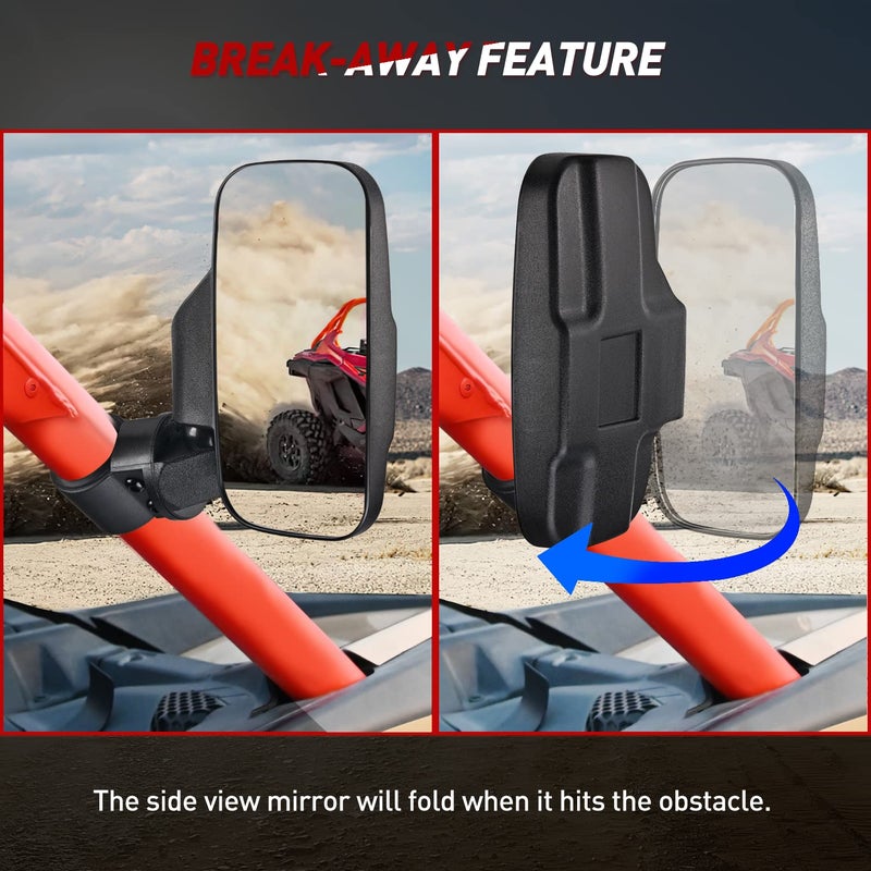 Frokom UTV Side Mirrors,Universal Powersports Rear View Mirrors for 1.6" - 2" Roll Cage Polaris Ranger RZR Pioneer Can Am Commander Kawasaki Mule Teryx Rhino Yamaha Wildcat Cfmoto Kubota RTV - Image 3
