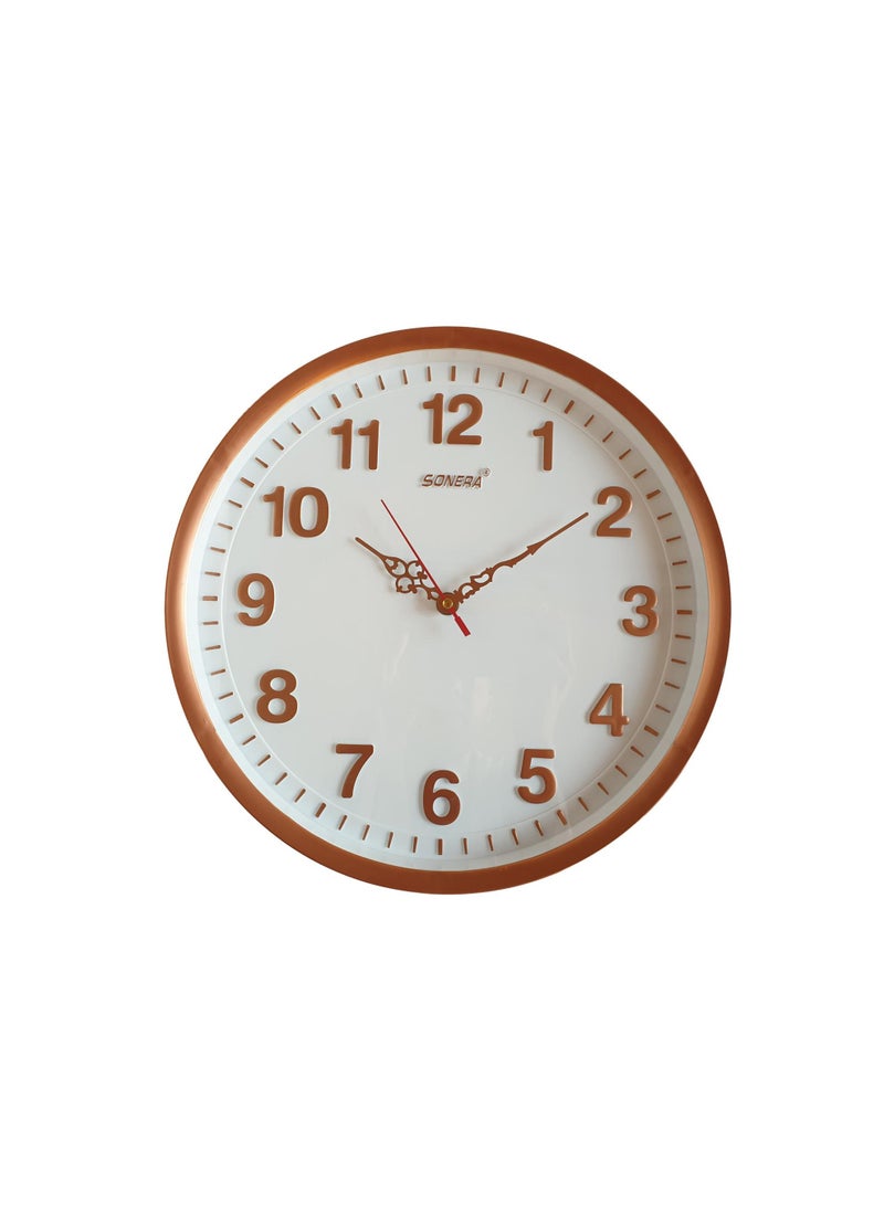 Analog Battery Saving Large Coil Wall Clock, Copper Color, 33 x 33 cm