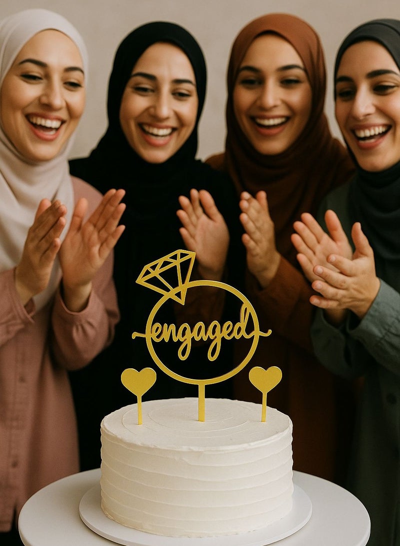 Engaged Gold Acrylic Cake Topper Set for bridal shower– 3 Pieces  - Image 2