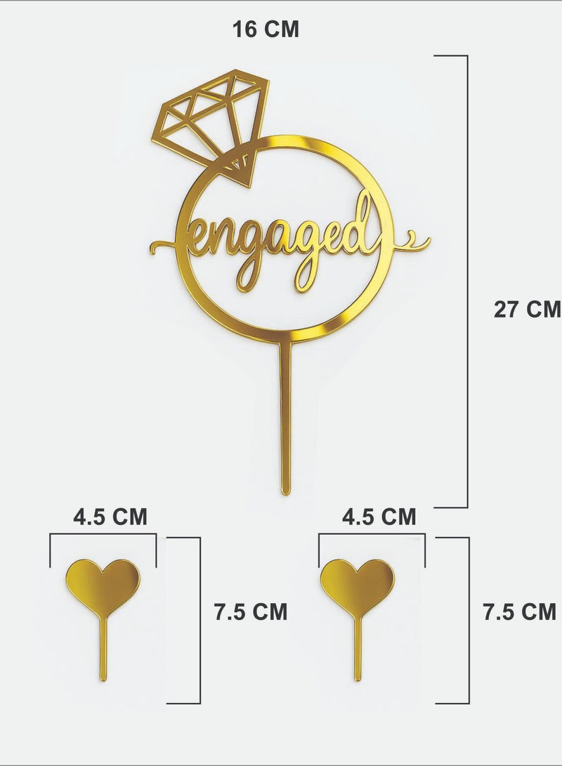 Engaged Gold Acrylic Cake Topper Set for bridal shower– 3 Pieces  - Image 3