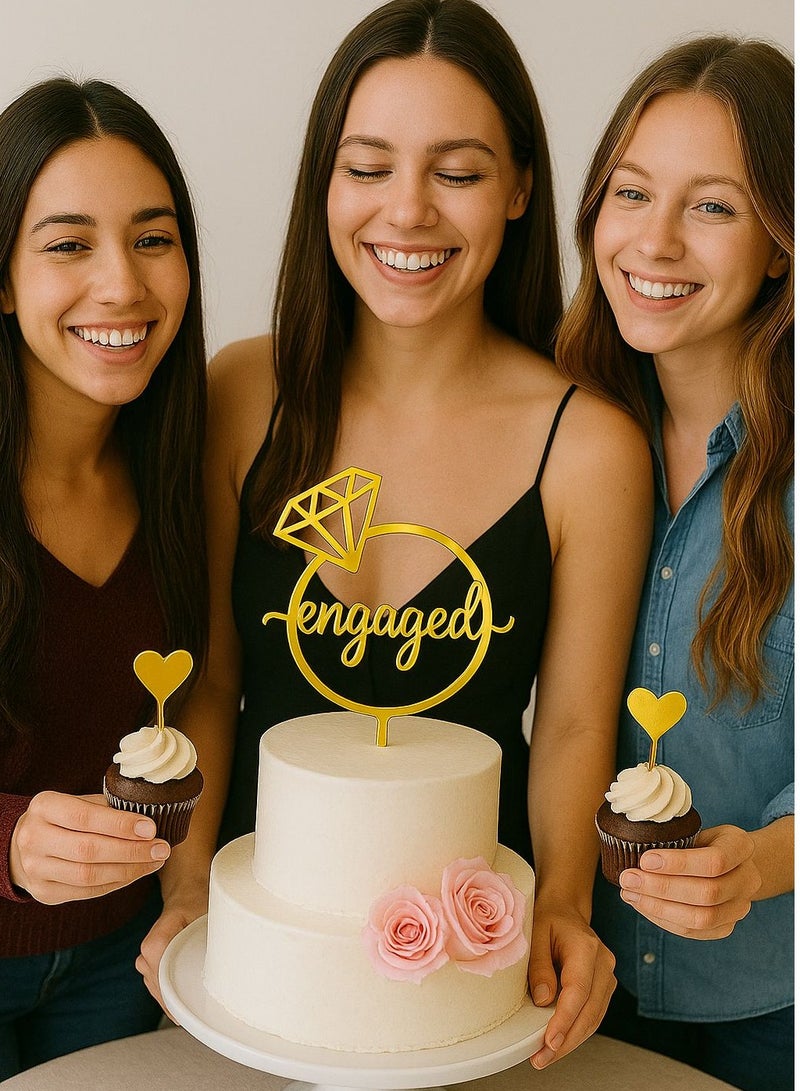 Engaged Gold Acrylic Cake Topper Set for bridal shower– 3 Pieces  - Image 4