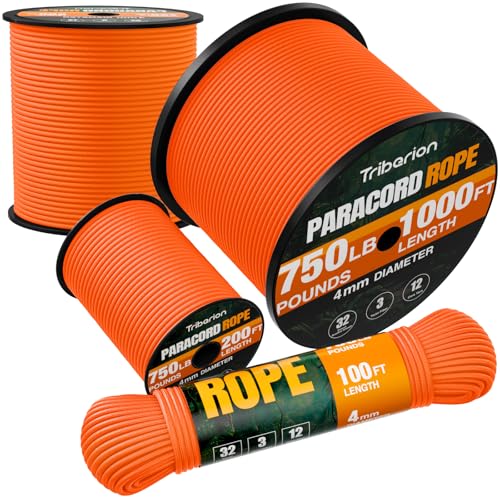 TRIBERION Paracord Rope 750 lb 100ft 532 Parachute Cord 4MM 12Strand para Cord Heavy Duty Spool String for SurvivalCamping Gear Survival Bracelet Clothesline Orange - Image 1