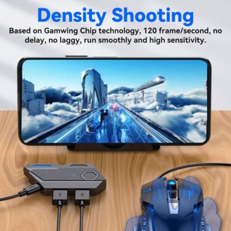 Gaming keyboard and mouse combo for mobile and PC use, ABS plastic construction, black color, compact half-hand design with RGB lighting, adjustable phone stand included - Image 2