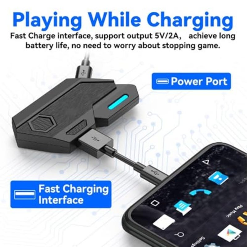 Gaming keyboard and mouse combo for mobile and PC use, ABS plastic construction, black color, compact half-hand design with RGB lighting, adjustable phone stand included - Image 3