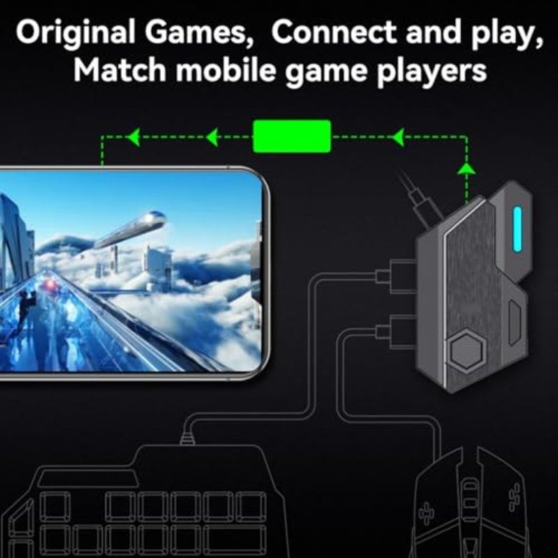 Gaming keyboard and mouse combo for mobile and PC use, ABS plastic construction, black color, compact half-hand design with RGB lighting, adjustable phone stand included - Image 4