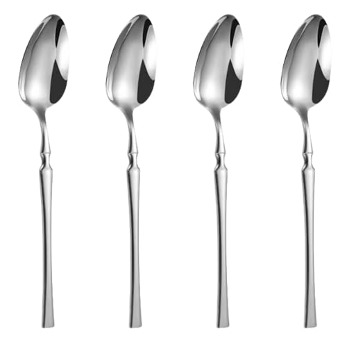 KitchEase Silverware Dinner Spoons Set of 4 | Korean Vintage Style Flatware | Dishwasher-Safe Stainless Steel Cutlery for Home, Restaurant & Gift Giving (Sterling Silver) - Image 1
