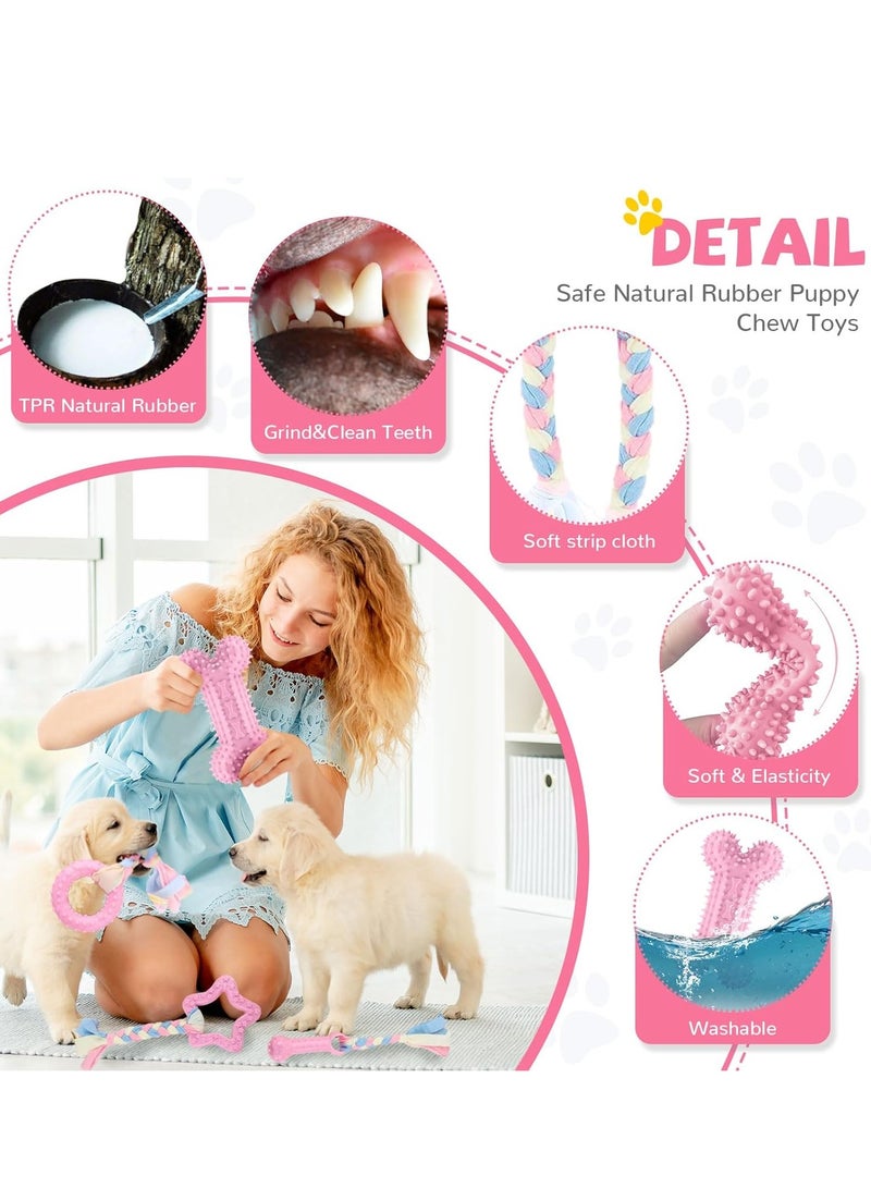 MASINGAA Dog Chew Toys, 6pcs Dog Puppies Teething Chewing Toy Set with Ball and Colorful Ropes, Interactive Pet Toys for Small and Medium Dogs (Pink) - Image 2