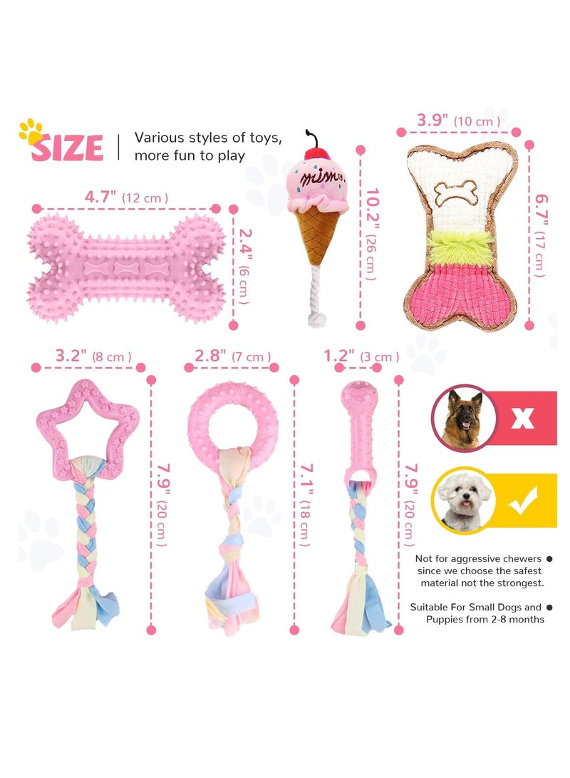 MASINGAA Dog Chew Toys, 6pcs Dog Puppies Teething Chewing Toy Set with Ball and Colorful Ropes, Interactive Pet Toys for Small and Medium Dogs (Pink) - Image 4