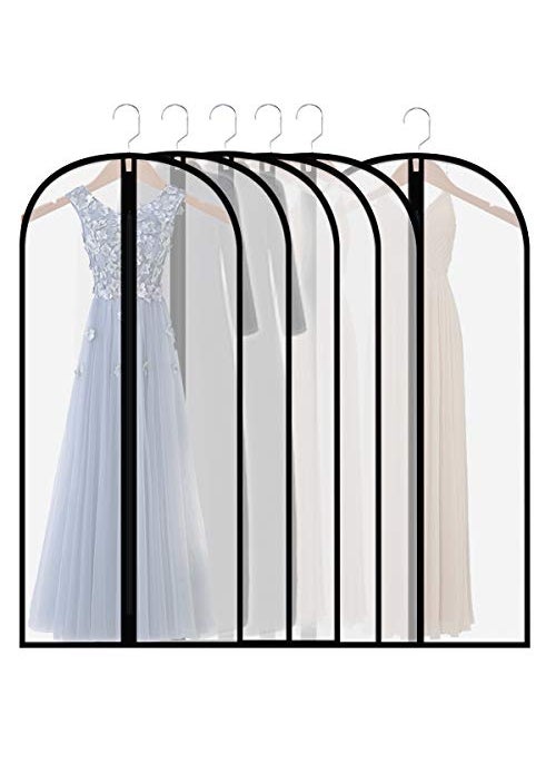 homeminda homeminda Extra Long Dress Garment Bags 60in Clear Hanging Lightweight Breathable Dust Proof Cover with Study Full Zipper for Storage Clothes and Travel Pack of 6 
