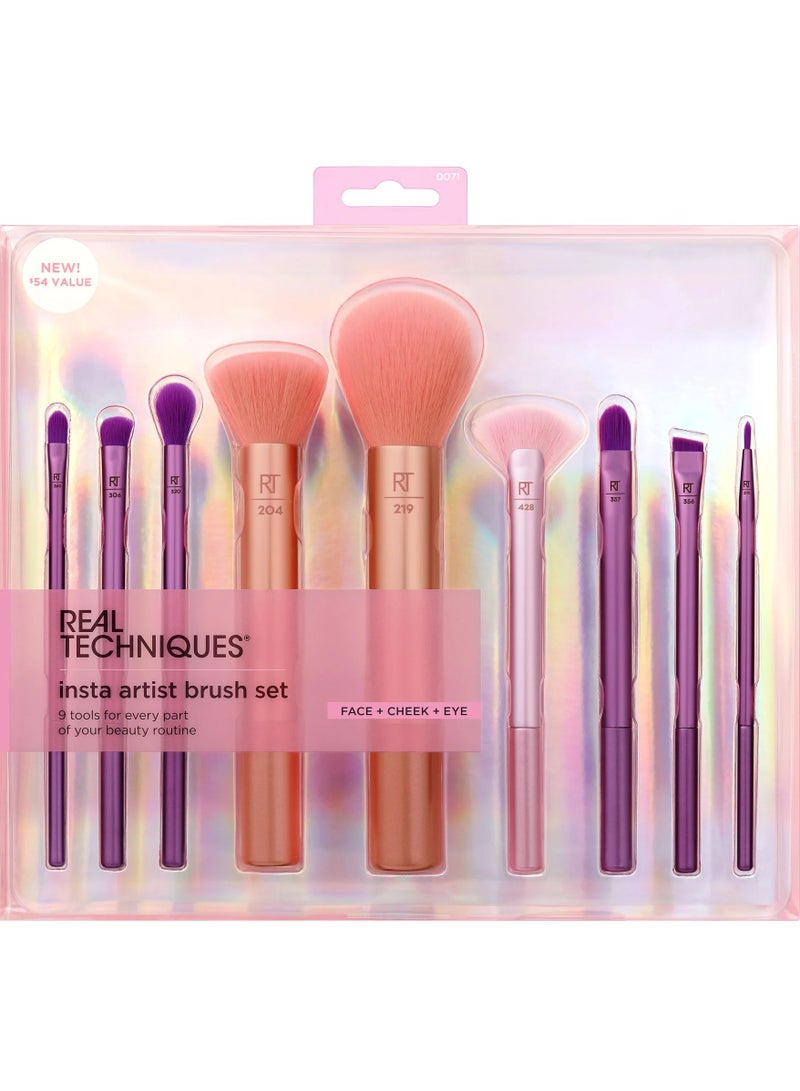 REAL TECHNIQUES Artist Brush Kit Face Cheek And Eye Brush Set Makeup Brush Kit For Foundation Blush Bronzer Concealer And Eyeshadow Professional Quality Makeup Tools 9 Piece Set Multicolor - Image 2