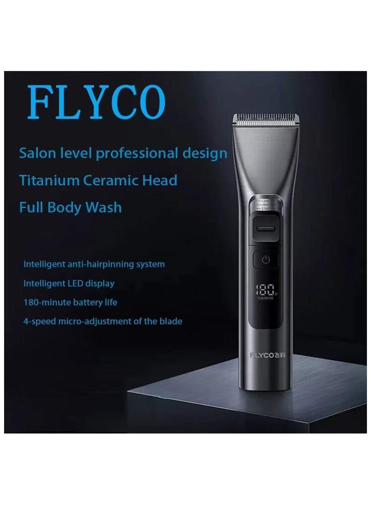 FLYCO Rechargeable FC5916 Electric Hairdresser Intelligent LED Display Full Body Waterproof 180-Minute Battery Life Titanium Ceramic Head - Black - Image 2