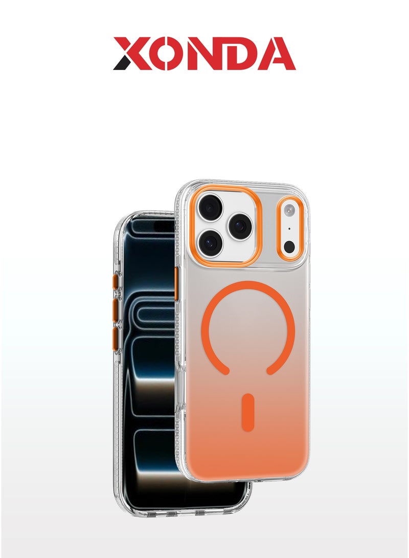 Xonda Crystal Edge iPhone 17 Pro Max MagSafe Case Orange - Durable metal buttons for high responsiveness, flexible TPU frame for enhanced protection, MagSafe compatible - Image 1