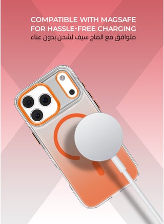 كفر كريستال ايدج ايفون 17 برو ماكس ماج سيف لون برتقالي - أزرار معدنية متينة لاستجابة عالية،  إطار من مادة TPU المرنة  لتعزز الحماية، متوافق مع ملحقات MagSafe. - view 4