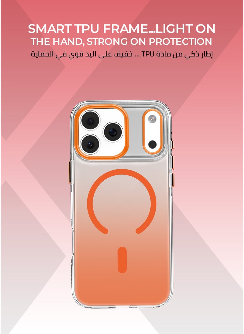 Xonda Crystal Edge iPhone 17 Pro Max MagSafe Case Orange - Durable metal buttons for high responsiveness, flexible TPU frame for enhanced protection, MagSafe compatible - Image 5