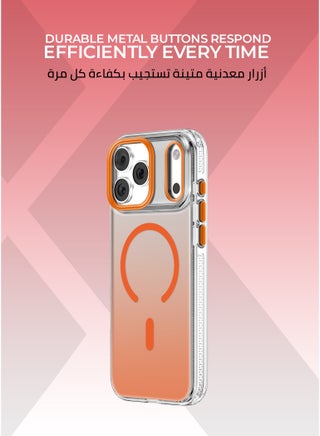 كفر كريستال ايدج ايفون 17 برو ماكس ماج سيف لون برتقالي - أزرار معدنية متينة لاستجابة عالية،  إطار من مادة TPU المرنة  لتعزز الحماية، متوافق مع ملحقات MagSafe. - view 3