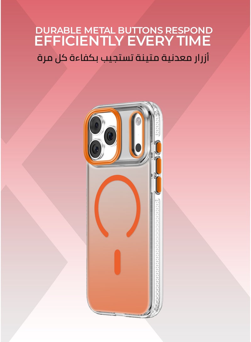 Xonda Crystal Edge iPhone 17 Pro Max MagSafe Case Orange - Durable metal buttons for high responsiveness, flexible TPU frame for enhanced protection, MagSafe compatible - Image 3