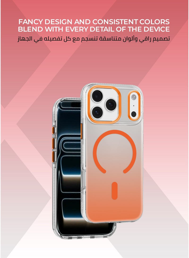 Xonda Crystal Edge iPhone 17 Pro Max MagSafe Case Orange - Durable metal buttons for high responsiveness, flexible TPU frame for enhanced protection, MagSafe compatible - Image 2