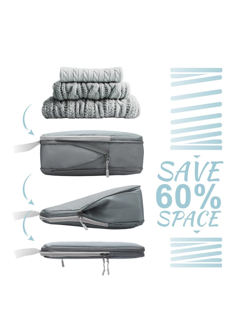 SOLARAE 8-Piece Expandable Waterproof Compression Packing Cubes Set for Travel, Includes Shoe Bag and Laundry Bag - Essential Luggage Organizers for Suitcases (Grey) - Image 3