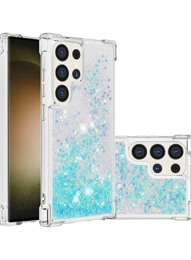 VKL Case for Samsung Galaxy S24 Ultra Glitter Case, Liquid Sparkle Quicksand Clear Transparent Sequin Girls Slim TPU Bumper Silicone Shockproof Cover for Samsung S24 Ultra (Star Blue) - Image 1