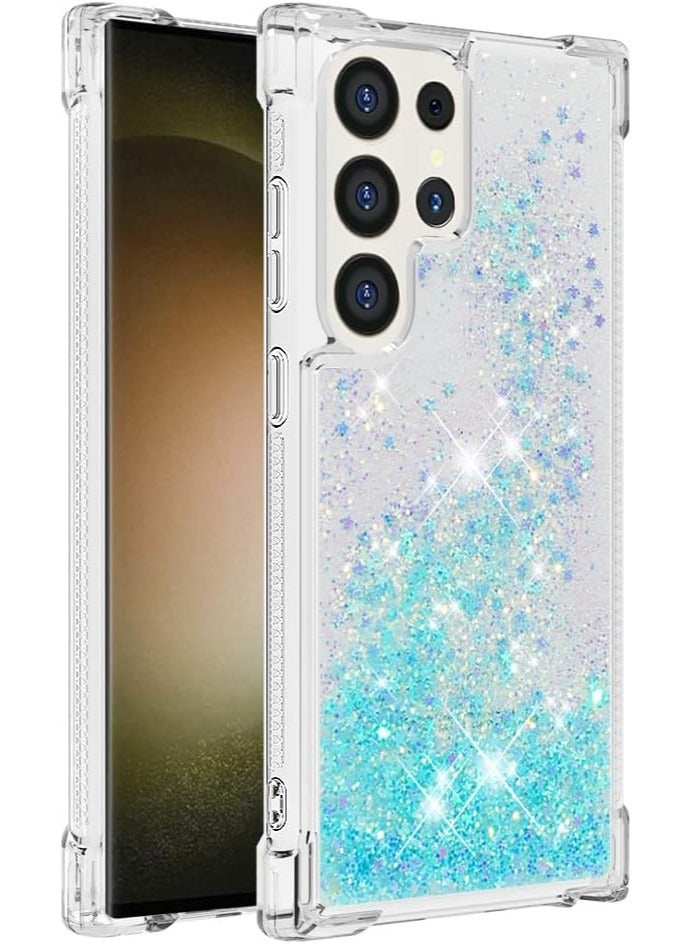 VKL Case for Samsung Galaxy S24 Ultra Glitter Case, Liquid Sparkle Quicksand Clear Transparent Sequin Girls Slim TPU Bumper Silicone Shockproof Cover for Samsung S24 Ultra (Star Blue) - Image 2