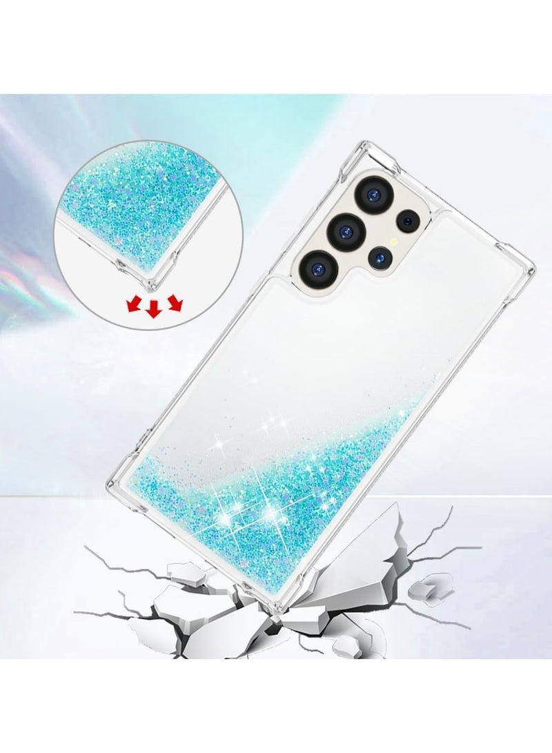 VKL Case for Samsung Galaxy S24 Ultra Glitter Case, Liquid Sparkle Quicksand Clear Transparent Sequin Girls Slim TPU Bumper Silicone Shockproof Cover for Samsung S24 Ultra (Star Blue) - Image 4