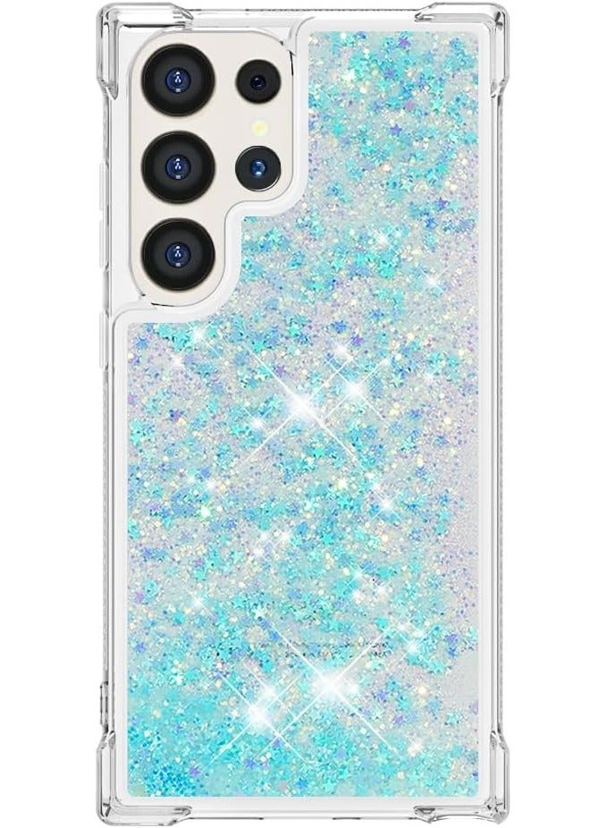 VKL Case for Samsung Galaxy S24 Ultra Glitter Case, Liquid Sparkle Quicksand Clear Transparent Sequin Girls Slim TPU Bumper Silicone Shockproof Cover for Samsung S24 Ultra (Star Blue) - Image 3