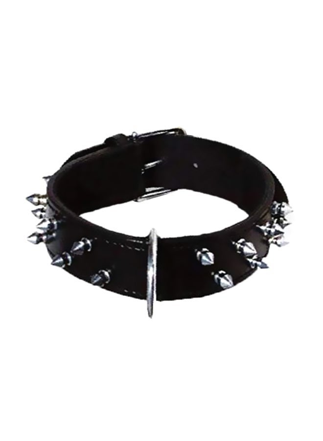 NIBEMINENT Leather Dog Collar Black/Silver 60cm