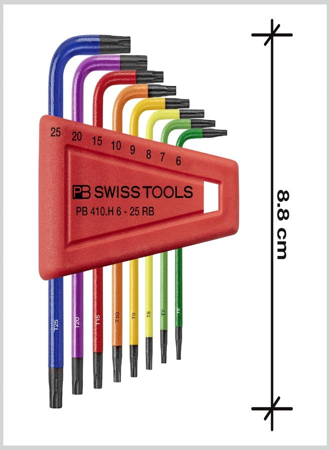 بي بي سويس تولز مفاتيح توركس قوس قزح على شكل حرف L من PB SWISS TOOLS PB 410.H 6-25 RB CN | صناعة سويسرية 100% | مجموعة مفاتيح توركس ملونة من 8 قطع لأعمال ربط البراغي في الصناعة والحرف اليدوية - Image 2