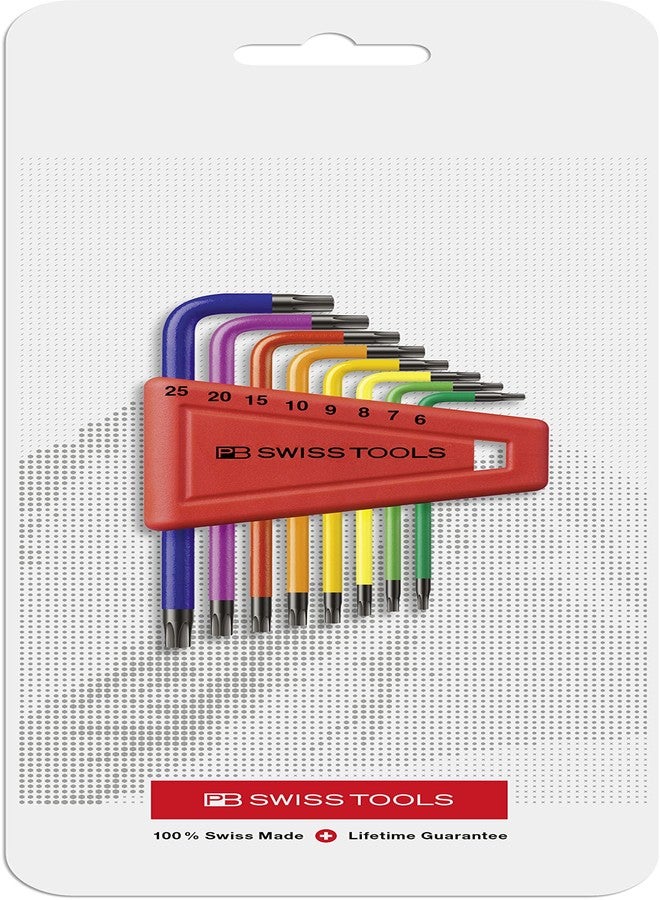 بي بي سويس تولز مفاتيح توركس قوس قزح على شكل حرف L من PB SWISS TOOLS PB 410.H 6-25 RB CN | صناعة سويسرية 100% | مجموعة مفاتيح توركس ملونة من 8 قطع لأعمال ربط البراغي في الصناعة والحرف اليدوية - Image 3