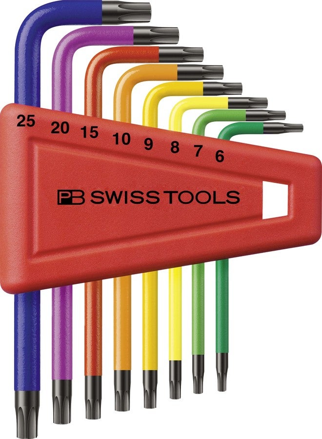 بي بي سويس تولز مفاتيح توركس قوس قزح على شكل حرف L من PB SWISS TOOLS PB 410.H 6-25 RB CN | صناعة سويسرية 100% | مجموعة مفاتيح توركس ملونة من 8 قطع لأعمال ربط البراغي في الصناعة والحرف اليدوية - Image 1