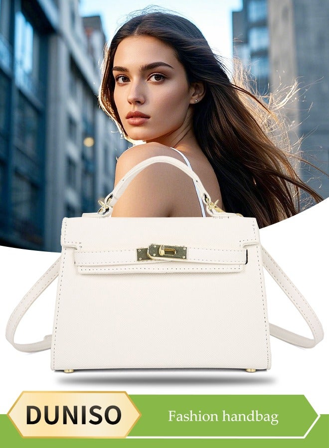 DUNISO Women's handbag, PU leather shoulder bag, fashionable crossbody bag，with detachable shoulder strap and top handle, comfortable and durable, suitable for shopping, work, dating, travel，off white - Image 1