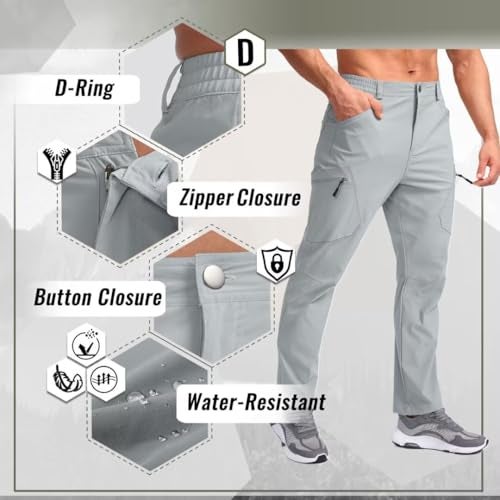 Pudolla Mens Waterproof Pants with Pockets Lightweight Cargo Work Pants Hiking Pants Mens Tactical Pants Light Grey L - Image 3