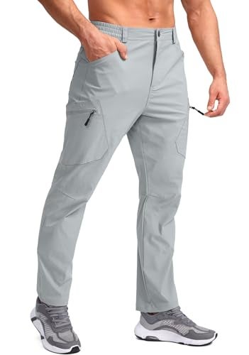 Pudolla Mens Waterproof Pants with Pockets Lightweight Cargo Work Pants Hiking Pants Mens Tactical Pants Light Grey L - Image 1