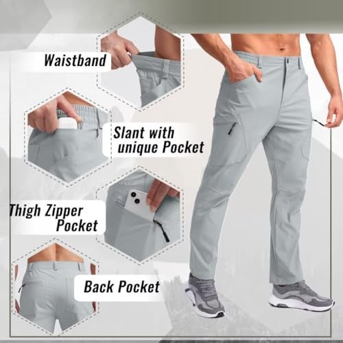 Pudolla Mens Waterproof Pants with Pockets Lightweight Cargo Work Pants Hiking Pants Mens Tactical Pants Light Grey L - Image 4