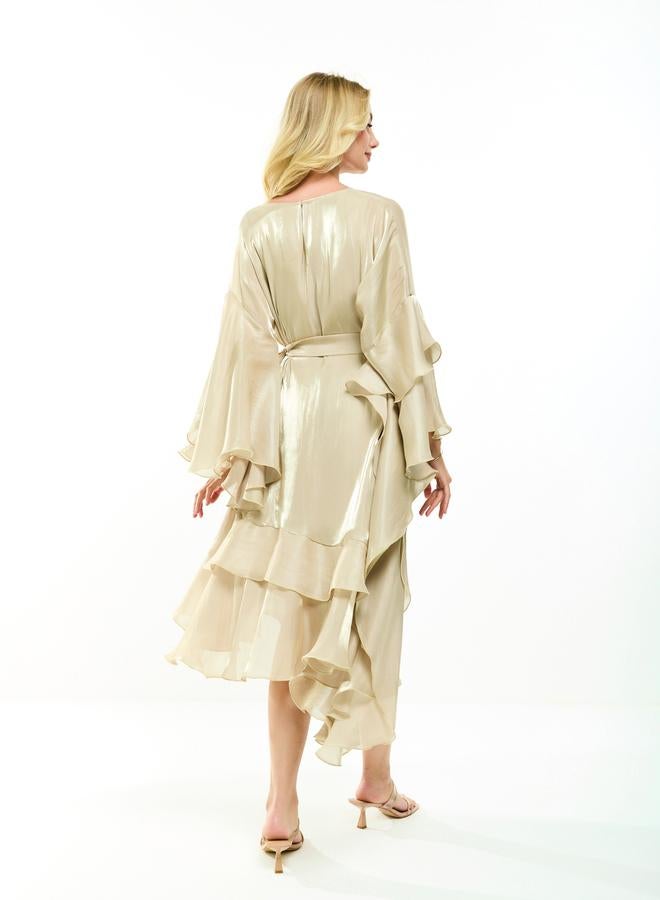 House of Moda Asymmetrical Layered A-Line Midi Dress with Tie-Belt - Image 3