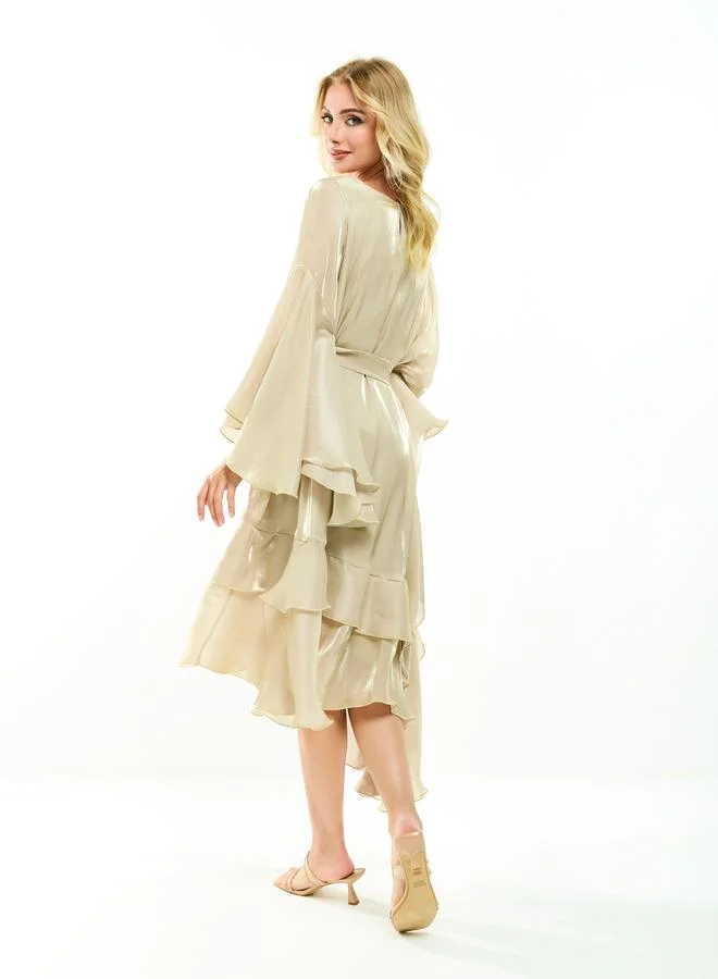 House of Moda House of Moda Asymmetrical Layered A-Line Midi Dress with Tie-Belt