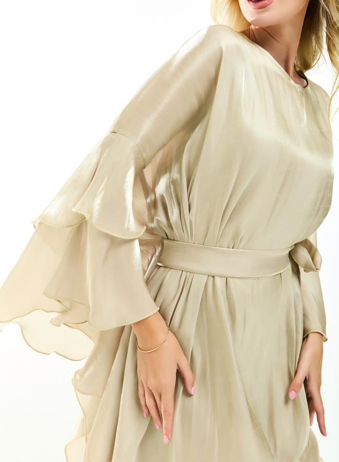 House of Moda Asymmetrical Layered A-Line Midi Dress with Tie-Belt - Image 4