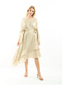 House of Moda Asymmetrical Layered A-Line Midi Dress with Tie-Belt by Styli  - Image 2