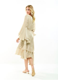 House of Moda Asymmetrical Layered A-Line Midi Dress with Tie-Belt by Styli  - Image 1