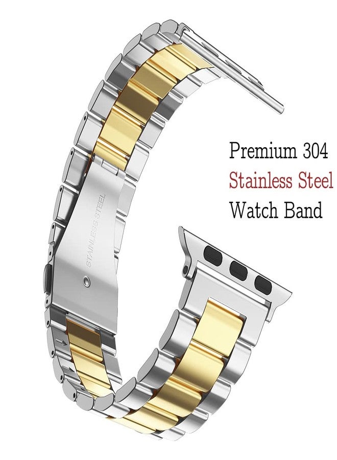 MRYUESG Compatible with Apple Watch Ultra 3/2/1 Band and Case, Stainless Steel Metal Chain with TPU Cover, Smart-Watch Link Bracelet Strap for men, Wrist-Band for i-Watch Ultra, 49mm, Silver+Gold - Image 4