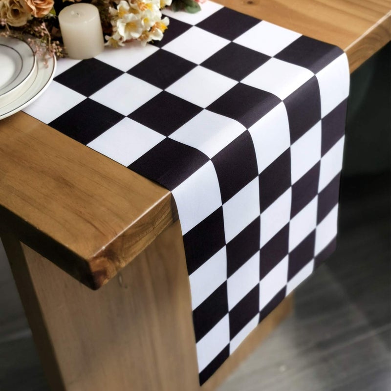 Table Runner Black and White Checkerboard Racing Theme for Anniversary Dinner Parties Supplies Birthday Party Wedding Runner Winter New Years Decorations 12x108 Inches