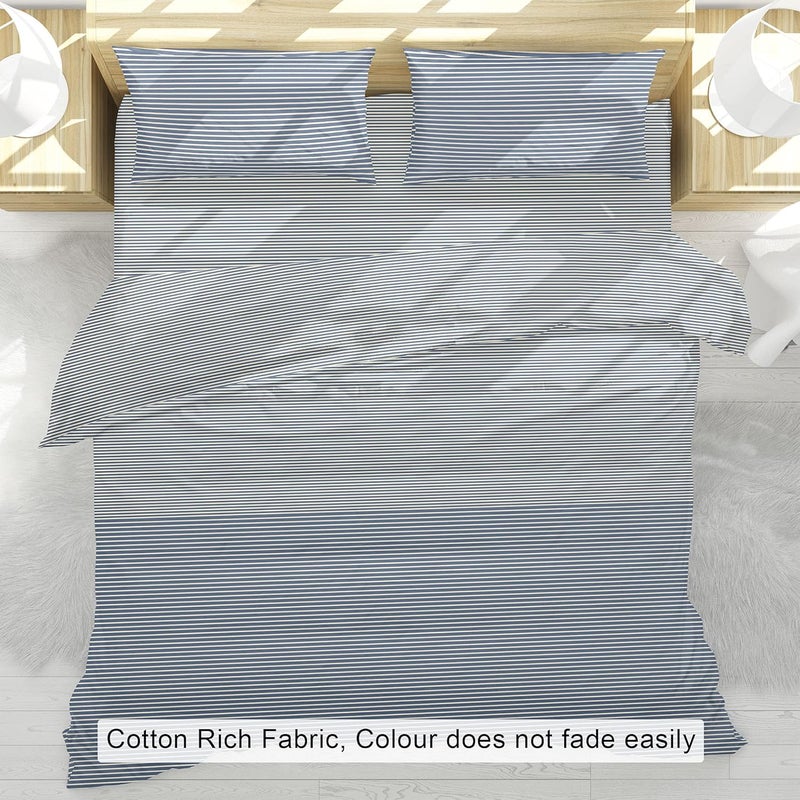 Livonti Cotton Polyester 200 Tc Modern Stripes Printed Flat Double Bed Bedsheets Queen Size with 2 Pillow Cover 108x92 inch Blue - Image 4