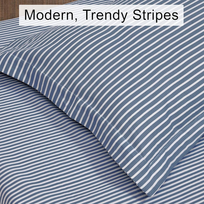 Livonti Cotton Polyester 200 Tc Modern Stripes Printed Flat Double Bed Bedsheets Queen Size with 2 Pillow Cover 108x92 inch Blue - Image 3